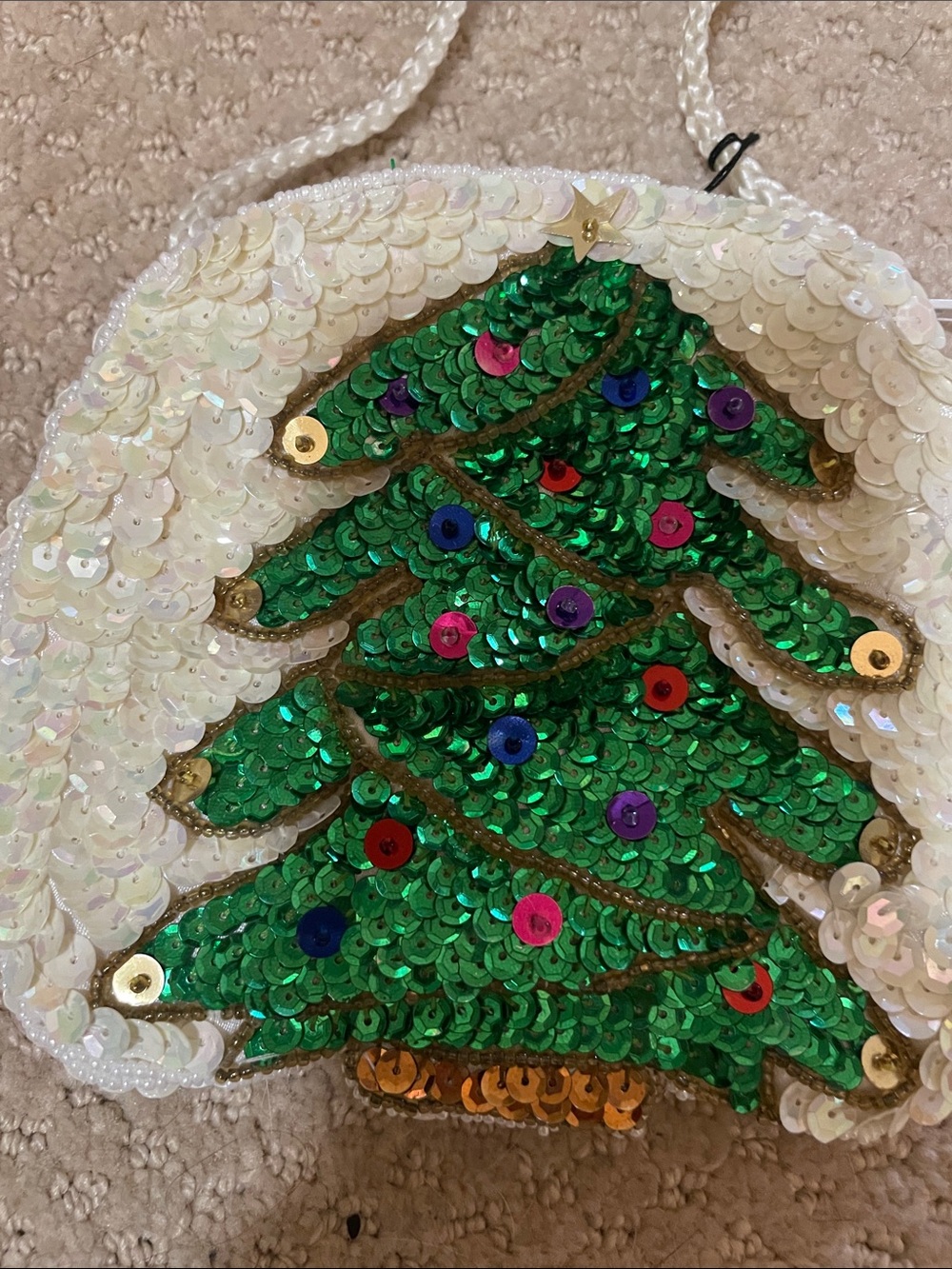 Sequin Christmas Tree Party Bag - Green & White